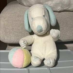 RARE BABY SNOOPY 1968 Plush White Pastel Blue Stuffed Animal with Ball
